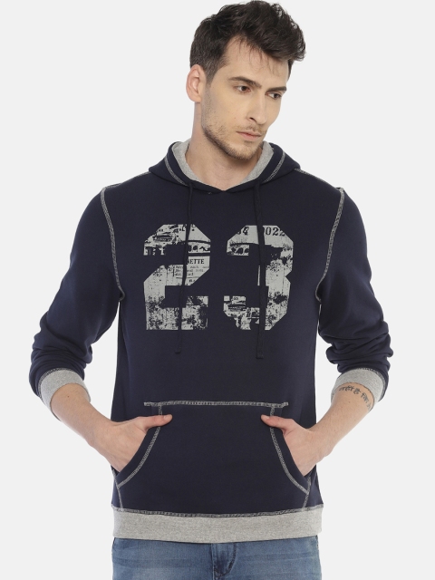 

Steenbok Men Navy Blue Printed Hooded Sweatshirt