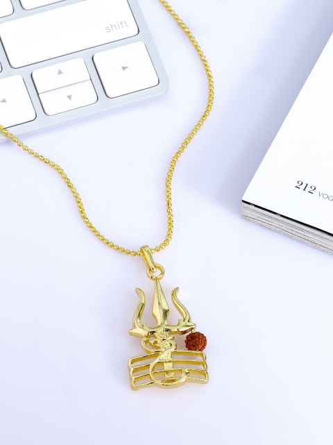 

Dare by Voylla Men Gold-Plated Brown Mahadev Extension Shiva's Eye Handcrafted Pendant With Chain