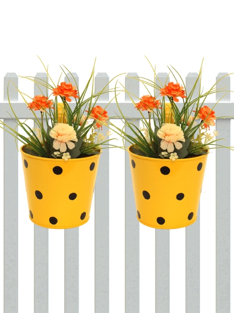 

Home Sparkle Set of 2 Round Basket Hanging Railing Planters, Yellow