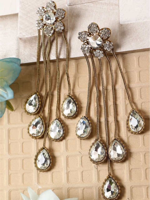 

ANIKAS CREATION Gold-Plated Teardrop Shaped Drop Earrings