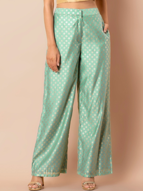 

INDYA Women Sea Green Printed Wide Leg Palazzos