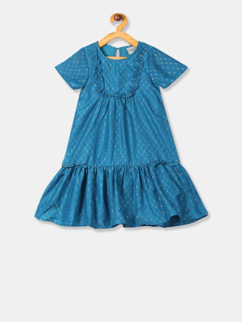 

Cherokee Girls Teal Blue Printed Drop-Waist Dress