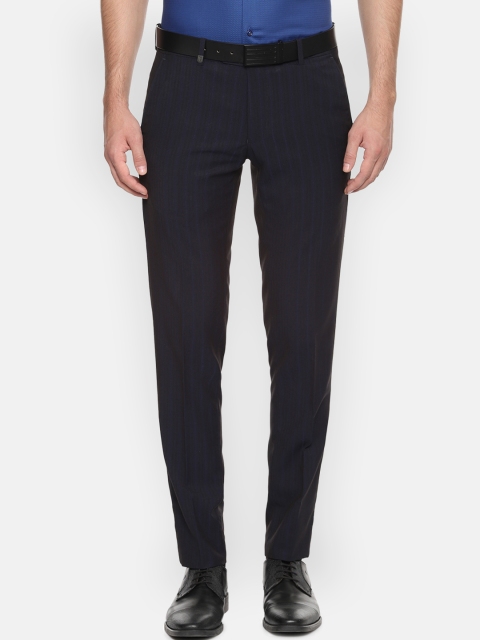 

Van Heusen Men Navy Blue Slim Fit Striped Formal Trousers