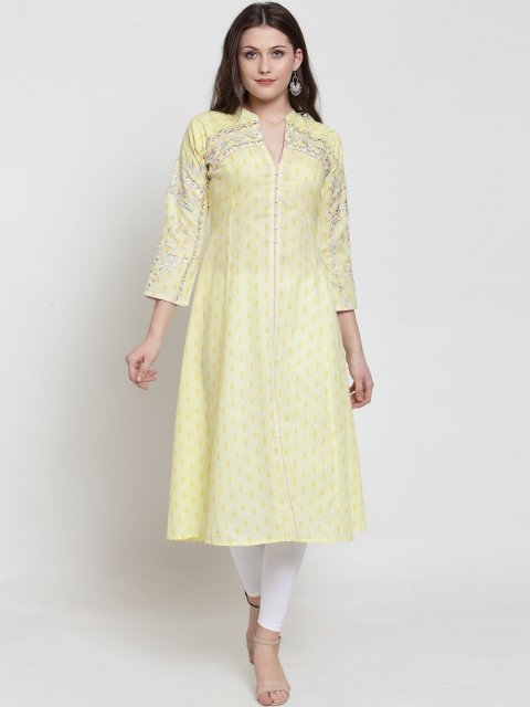 

Kiaasa Women Yellow Printed A-Line Kurta