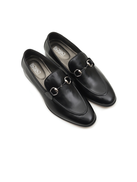 

ROSSO BRUNELLO Men Black Solid Leather Formal Slip-Ons
