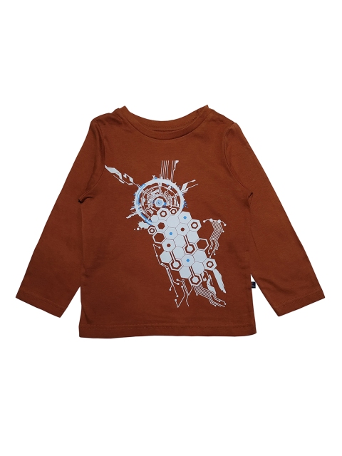 

KiddoPanti Boys Brown & White Printed Round Neck T-shirt