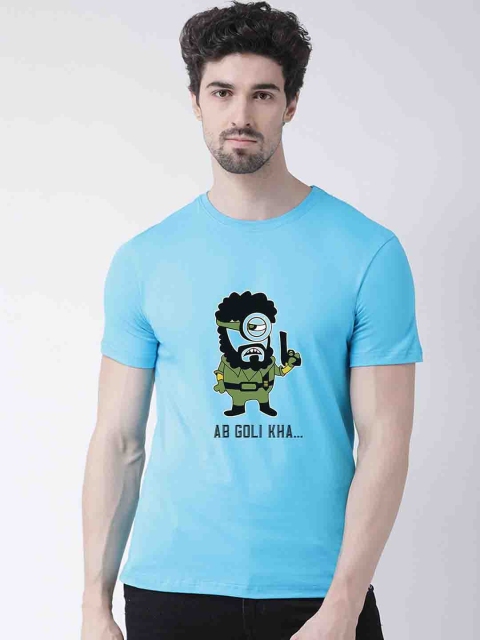 

Friskers Men Blue Printed Round Neck T-shirt