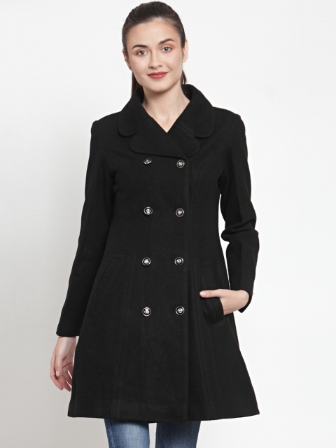 

Owncraft Women Black Solid Double-Breasted Woolen Princess Coat