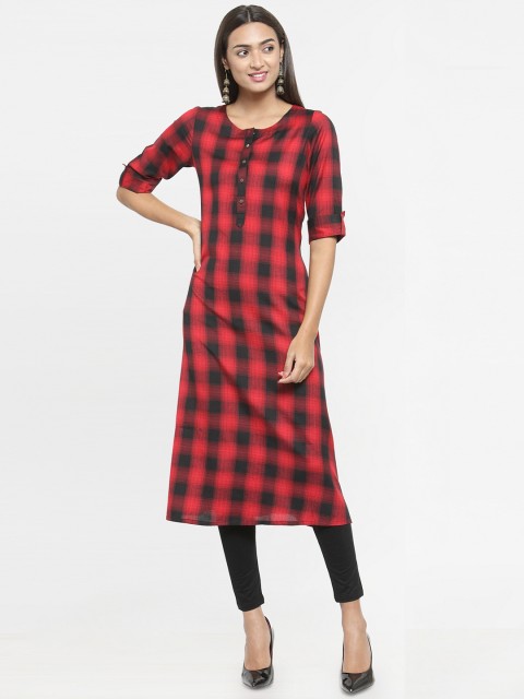 

Kiaasa Women Black & Red Checked Straight Kurta