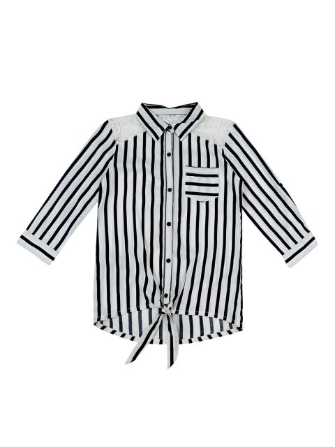 

Pantaloons Junior Girls White & Black Regular Fit Striped Casual Shirt