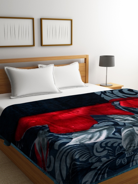 

BOMBAY DYEING Red & Black Floral Heavy Winter 600 GSM Double Bed Blanket