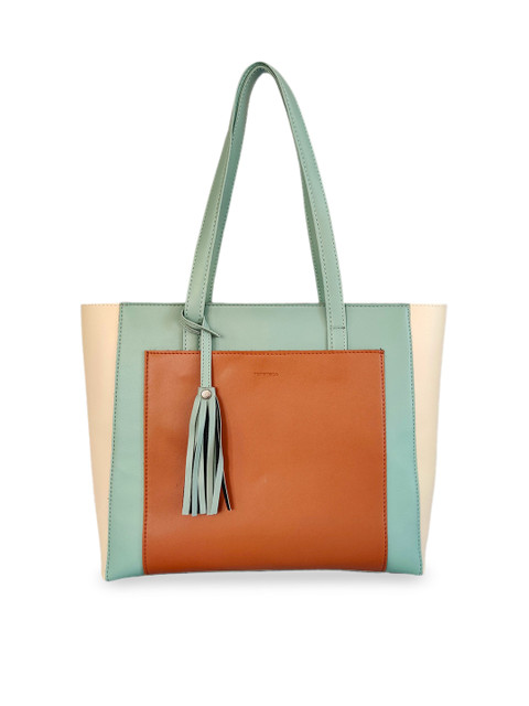 

Toteteca Sea Green & Tan Brown Colourblocked Shoulder Bag