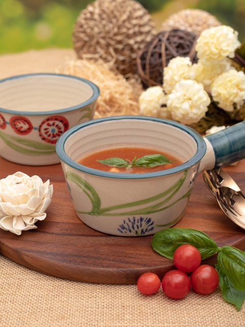 

GOODHOMES Off-White & Green Printed Stoneware Bowls Set