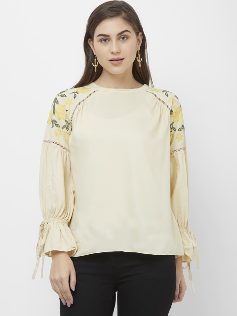 

109F Women Cream-Coloured & Yellow Solid Top