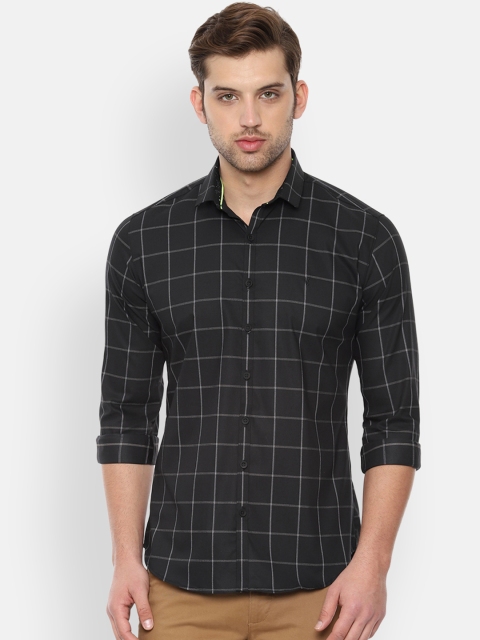 

V Dot Men Black & Grey Skinny Fit Checked Casual Shirt