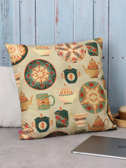 

India Circus by Krsnaa Mehta Beige Single Geometric Square Cushion Cover