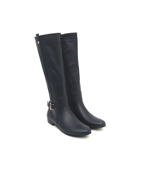 

ROSSO BRUNELLO Women Navy Blue Solid Leather Heeled Boots