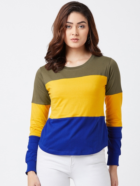 

The Dry State Women Green & Blue Colourblocked Round Neck Slim Fit T-shirt