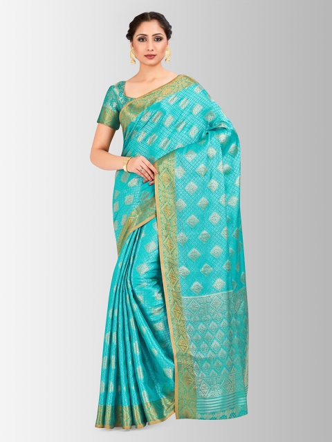 

MIMOSA Turquoise Blue Art Silk Woven Design Kanjeevaram Saree