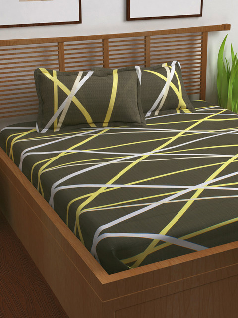 

Story@home Unisex Olive Green & Yellow 144 TC Cotton 1 King Bedsheet with 2 Pillow Covers