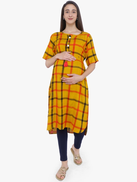 

MomToBe Women Yellow & Red Checked A-Line Maternity Nursing Kurta