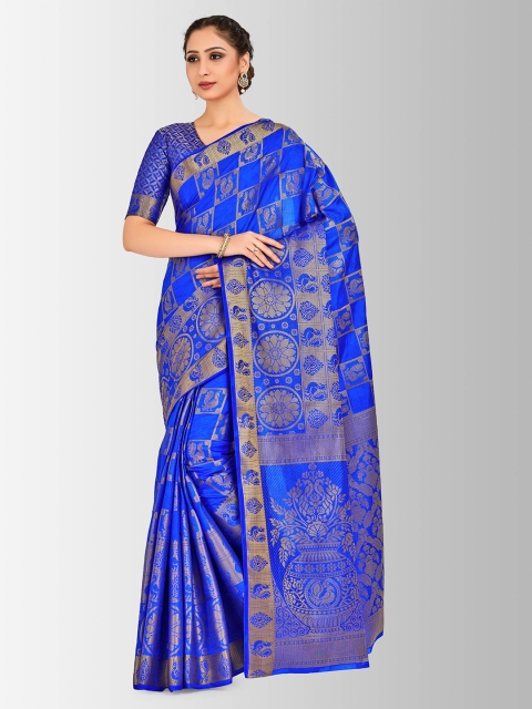 

MIMOSA Blue Art Silk Woven Design Kanjeevaram Saree