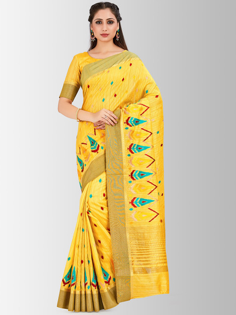 

MIMOSA Yellow & Turquoise Blue Art Silk Woven Design Kanjeevaram Saree