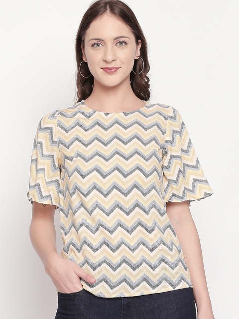 

109F Women Yellow & Blue Chevron Printed Top
