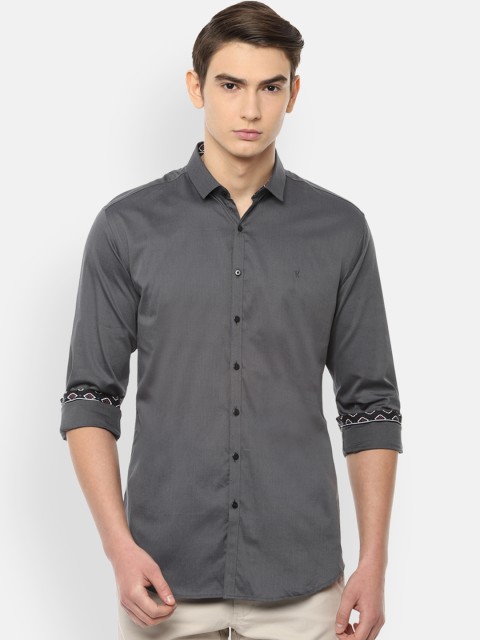 

V Dot Men Grey Slim Fit Self Design Casual Shirt