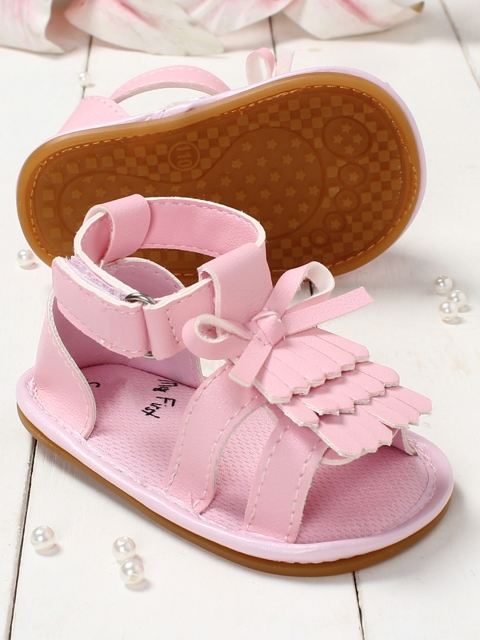 

Walktrendy Infant Girls Pink Open Toe With Bow Applique Booties