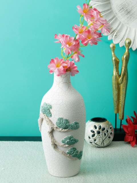 

Aesthetic Home Solutions White & Green Tree Embossed Vase