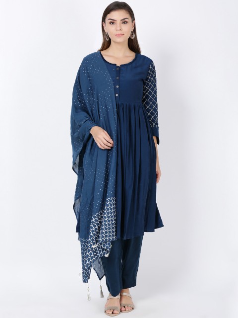 

Soch Women Blue Printed Kurta with Trousers & Dupatta