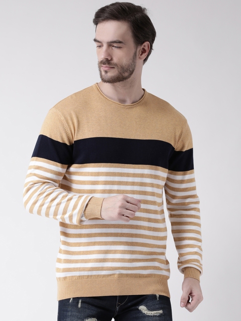 

COBB Men Beige & Off-White Striped Pullover Sweater