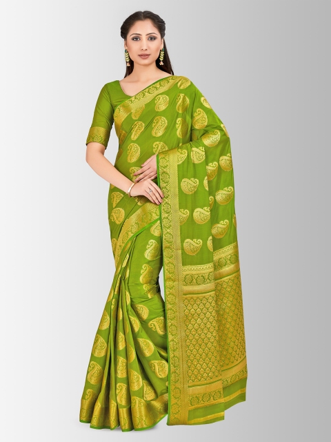 

MIMOSA Green Poly Crepe Woven Design Mysore Silk Saree