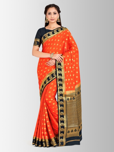 

MIMOSA Orange & Black Poly Crepe Woven Design Mysore Silk Saree