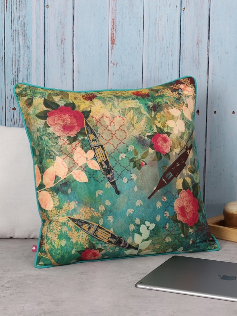 

India Circus by Krsnaa Mehta Green Set of Single Floral Square Cushion Cover