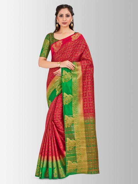 

MIMOSA Red & Green Art Silk Embellished Banarasi Saree
