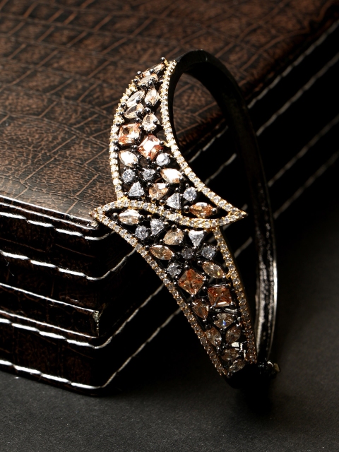 

Bhana Fashion Rhodium Plated & Gold-Toned Handcrafted Bangle-Style Bracelet