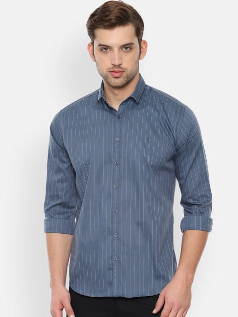 

V Dot Men Blue & Grey Slim Fit Striped Casual Shirt