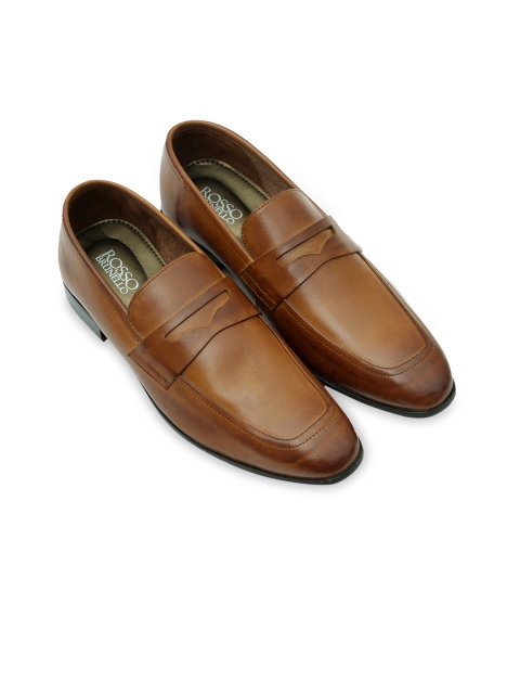 

ROSSO BRUNELLO Men Tan Brown Solid Formal Leather Penny Loafers