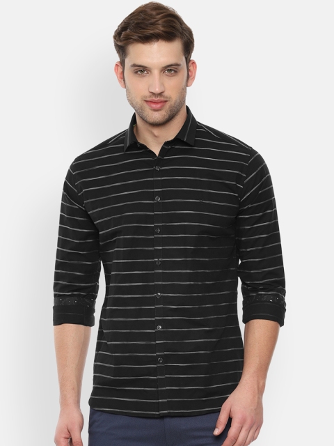 

V Dot Men Black & Off-White Slim Fit Striped Casual Shirt