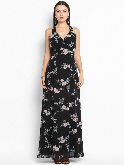 MIAMINX Women Black & Cream-Coloured Printed Maxi Dress