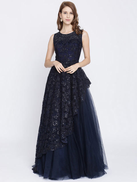 

Koskii Women Navy Blue Embellished Maxi Dress
