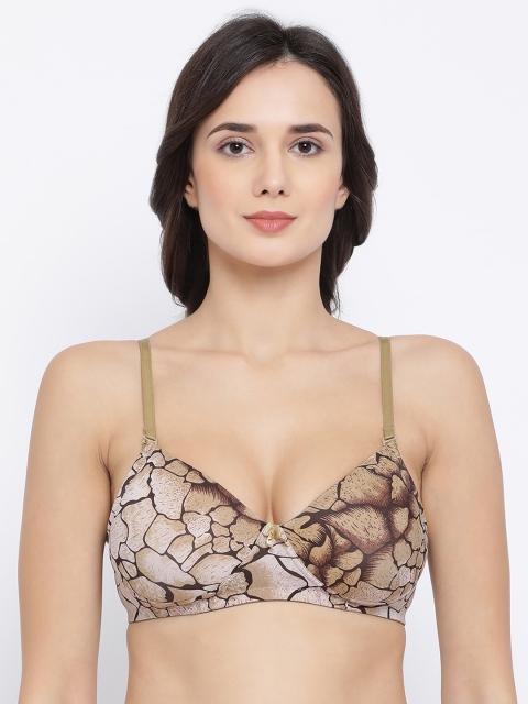 

Clovia Beige Printed Padded Non-Wired Tshirt Bra BR1956P2432B