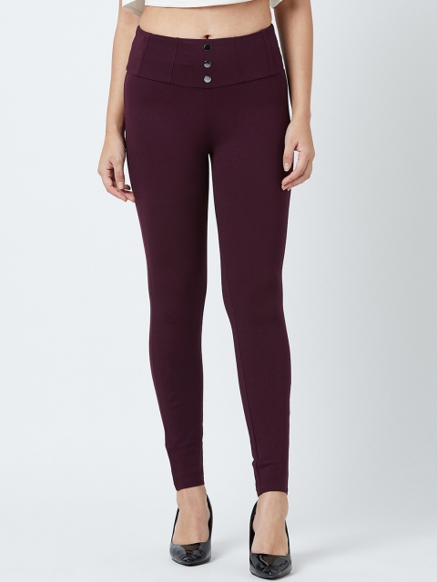 

Devis Women Burgundy Solid Skinny Fit Jeggings