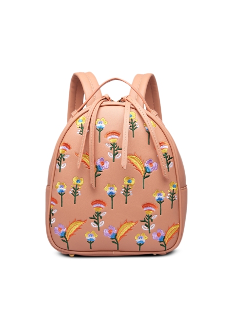 

Diana Korr Women Peach-Coloured Embroidered Backpack