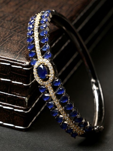 

Bhana Fashion Rhodium-Plated & Blue Handcrafted Bangle-Style Bracelet