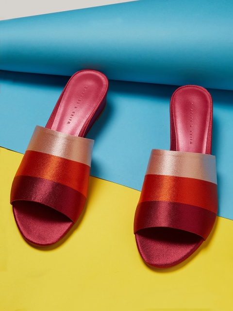 

CHARLES & KEITH Women Maroon & Orange Colourblocked Wedges
