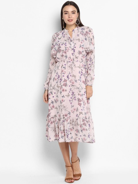 

MIAMINX Women Pink & Navy Blue Printed Blouson Dress