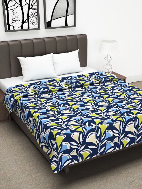

Divine Casa Blue & Green Floral AC Room 110 GSM Double Bed Dohar